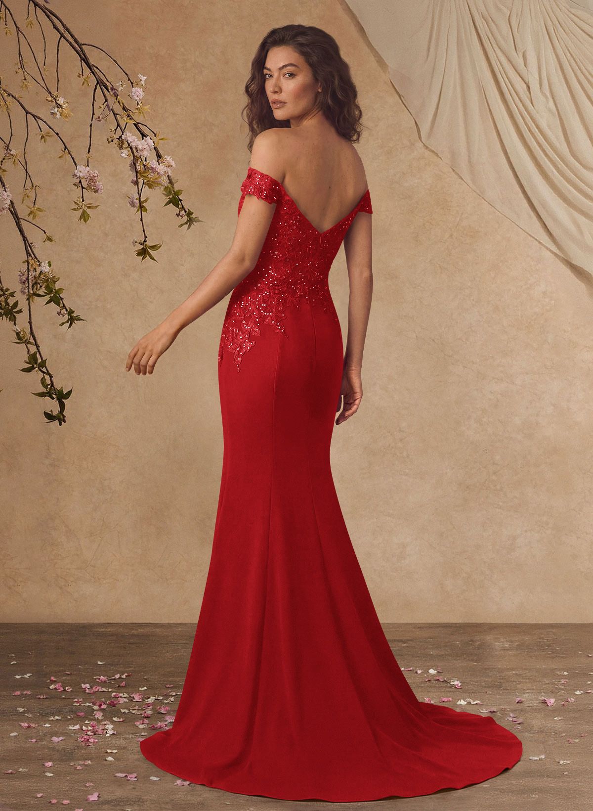 Off-The-Shoulder Elegant Elastic Satin Mother Of The Bride Dresses With Beaded Applique