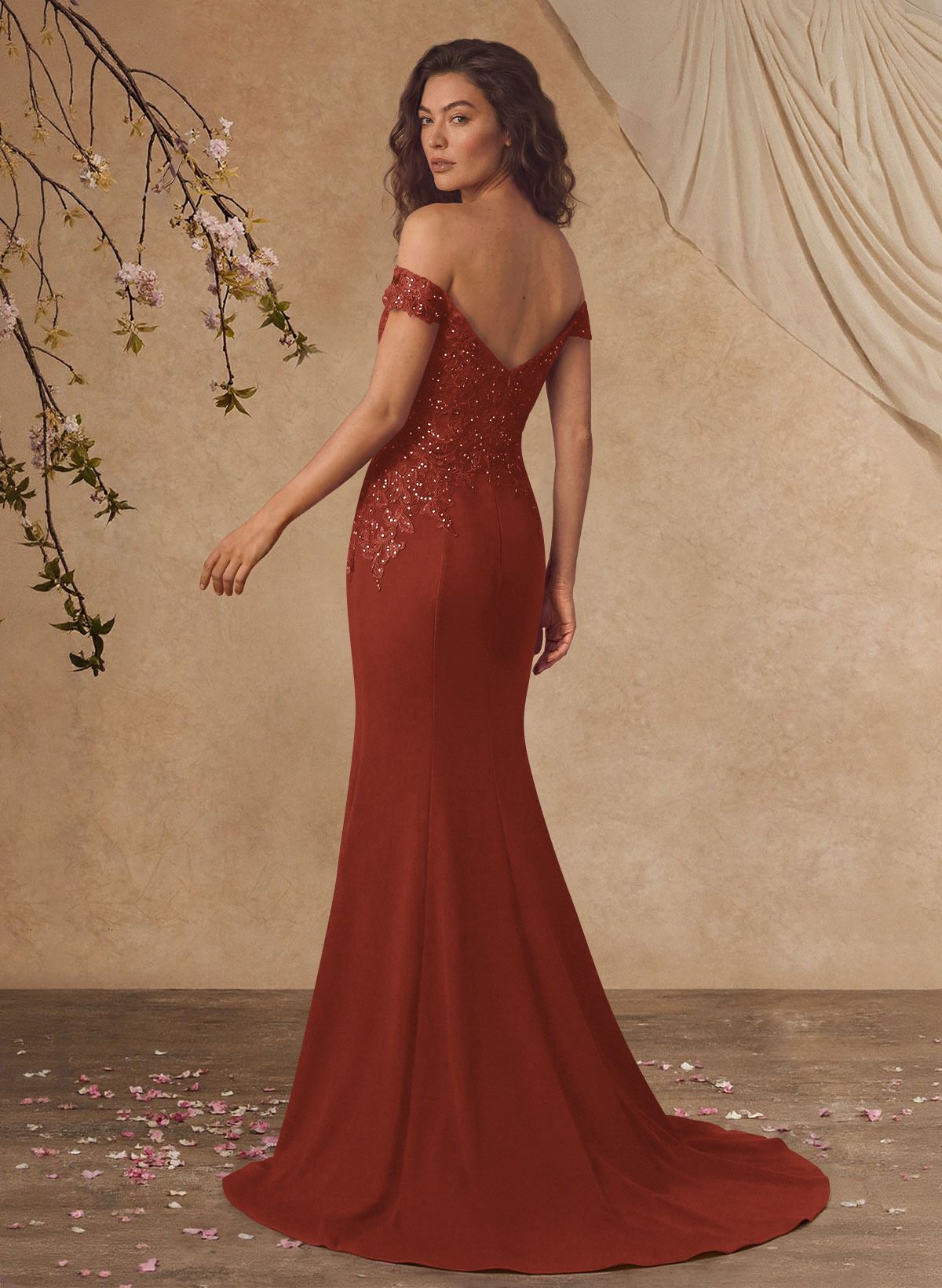 Off-The-Shoulder Elegant Elastic Satin Mother Of The Bride Dresses With Beaded Applique