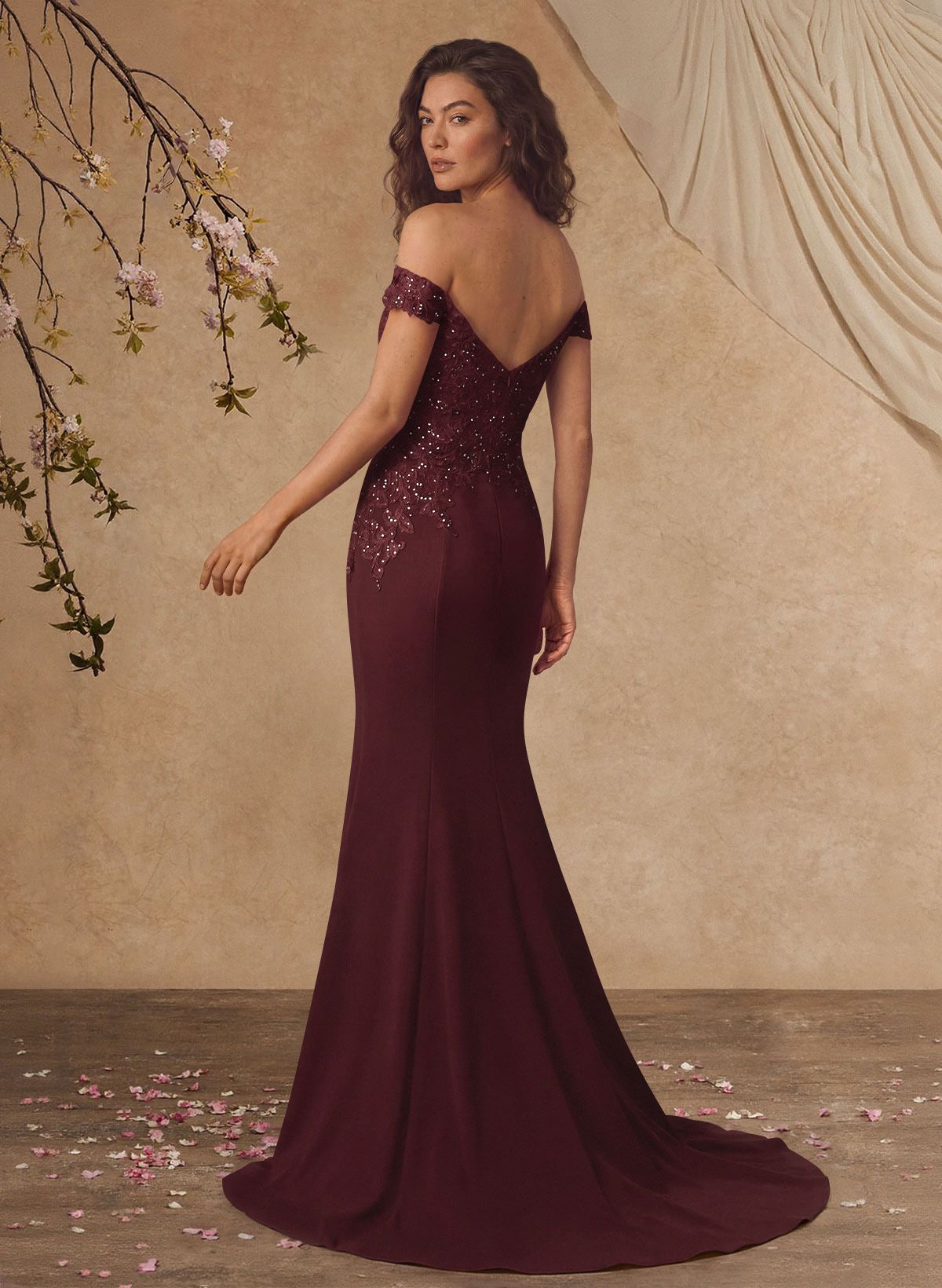 Off-The-Shoulder Elegant Elastic Satin Mother Of The Bride Dresses With Beaded Applique