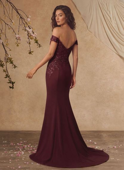 Off-The-Shoulder Elegant Elastic Satin Mother Of The Bride Dresses With Beaded Applique