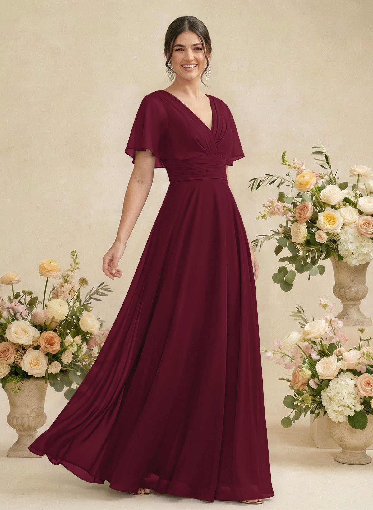 V-Neck Chiffon Bridesmaid Dresses With Short Sleeves, product image 53