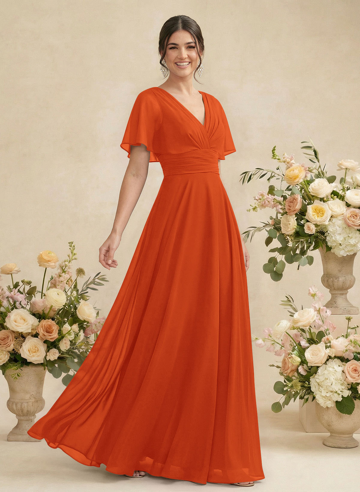 V-Neck Chiffon Bridesmaid Dresses With Short Sleeves, product image 245