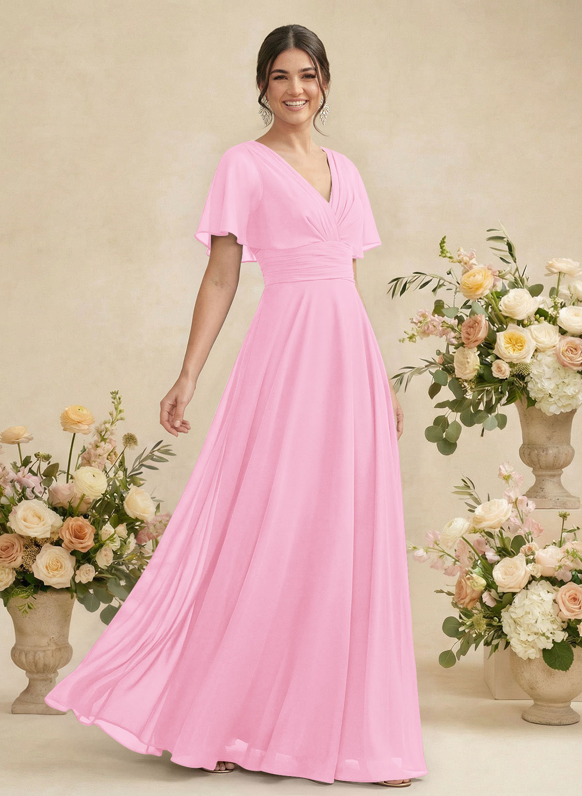 V-Neck Chiffon Bridesmaid Dresses With Short Sleeves, product image 101