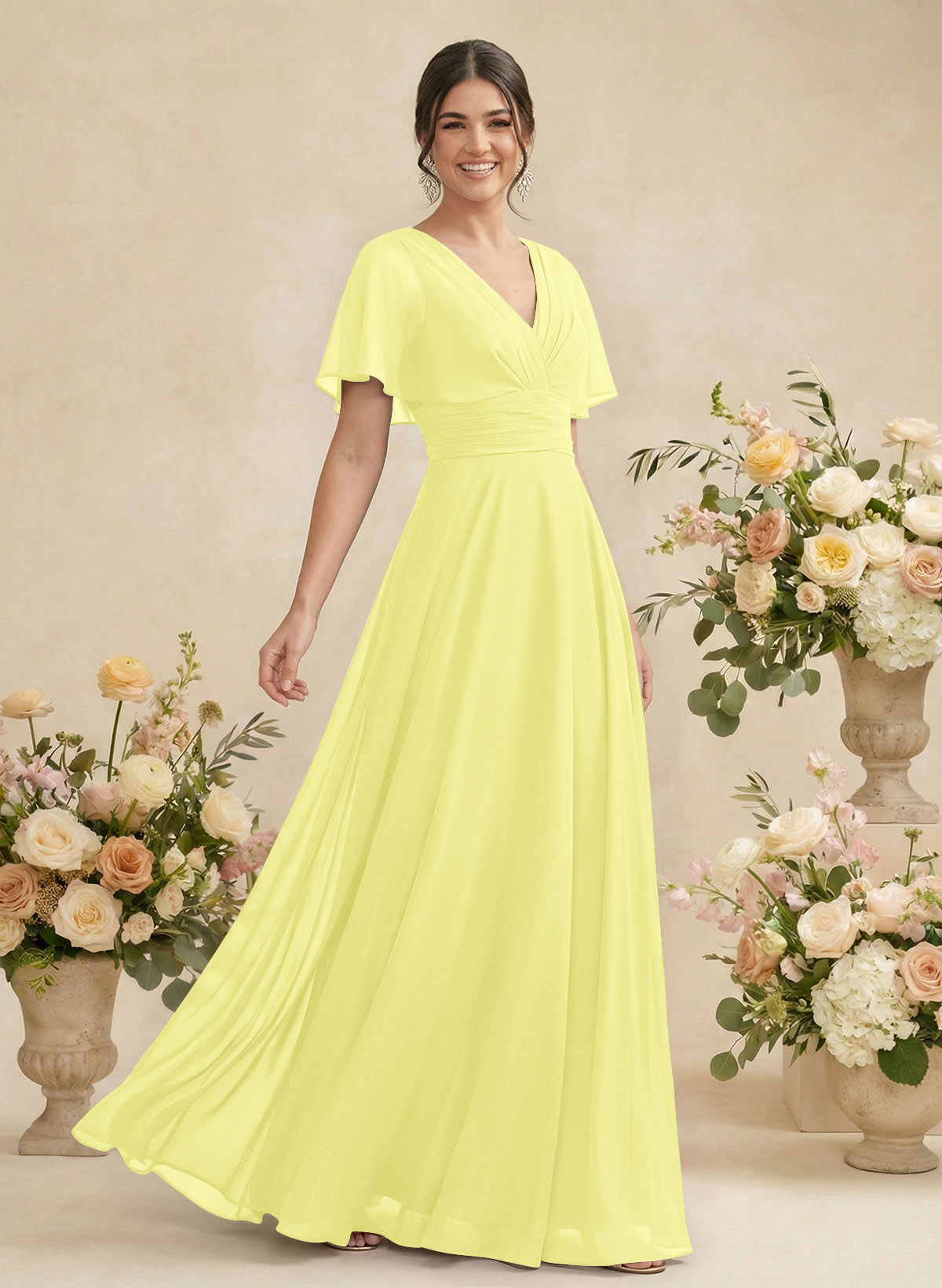 V-Neck Chiffon Bridesmaid Dresses With Short Sleeves, product image 197