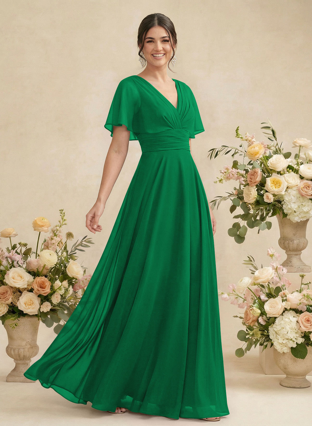 V-Neck Chiffon Bridesmaid Dresses With Short Sleeves, product image 253