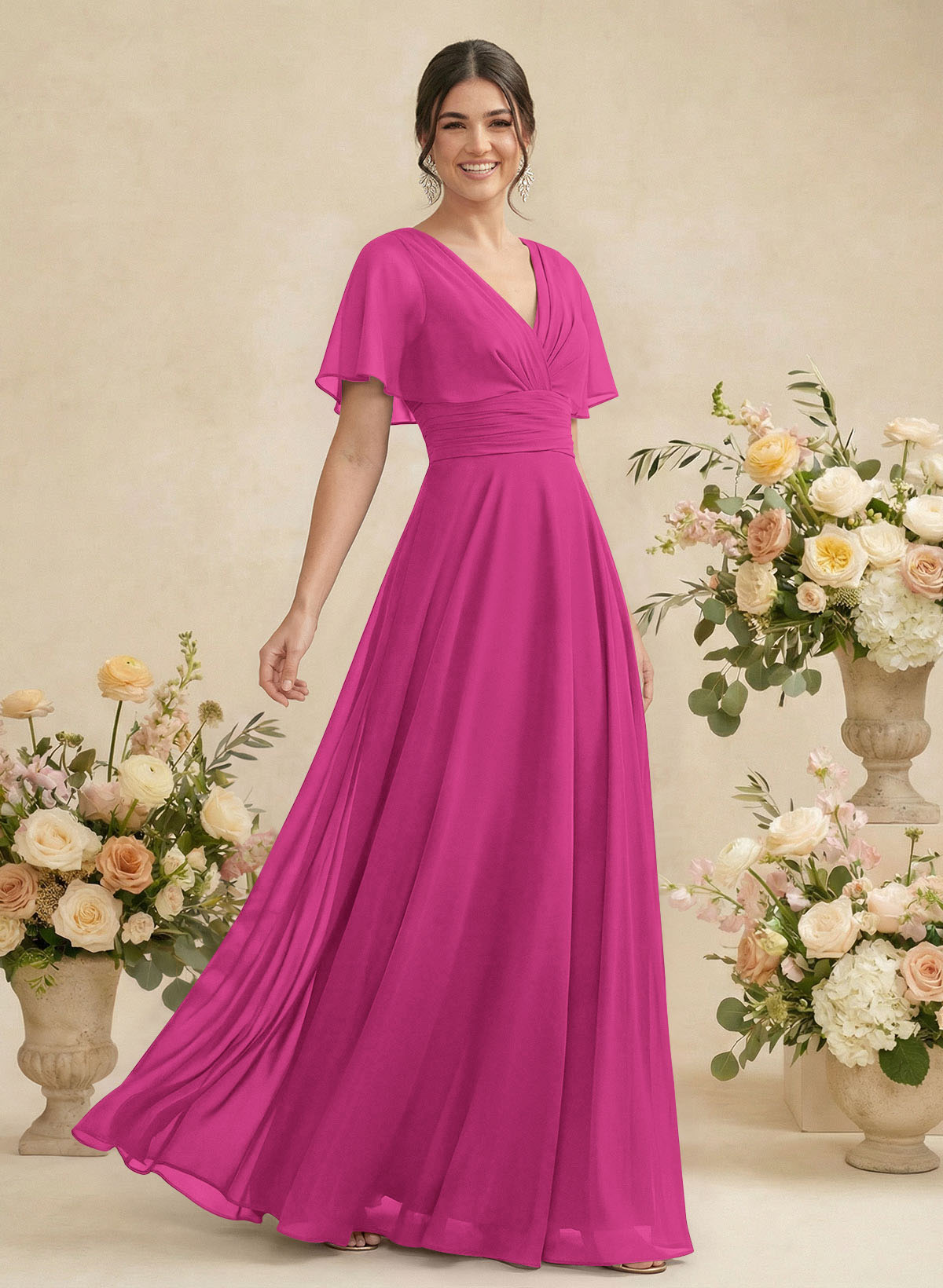 V-Neck Chiffon Bridesmaid Dresses With Short Sleeves, product image 149
