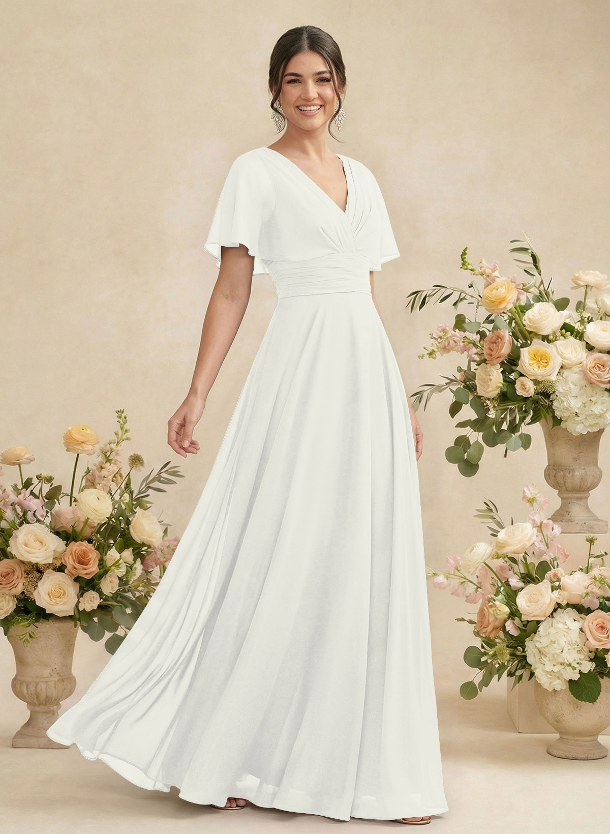 V-Neck Chiffon Bridesmaid Dresses With Short Sleeves, product image 217