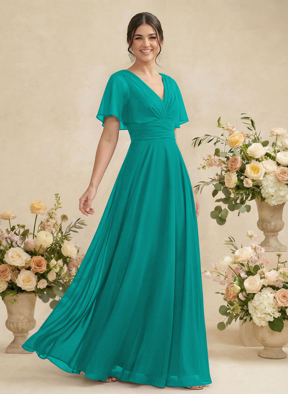 V-Neck Chiffon Bridesmaid Dresses With Short Sleeves, product image 169