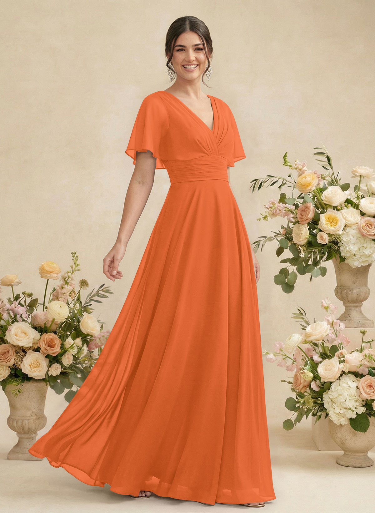 V-Neck Chiffon Bridesmaid Dresses With Short Sleeves, product image 205