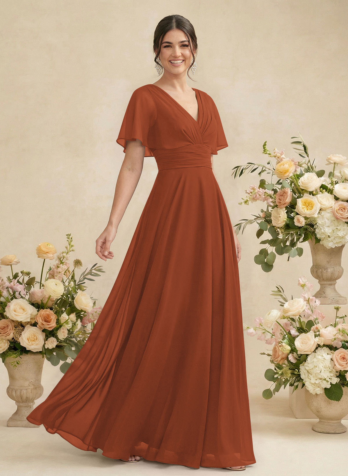 V-Neck Chiffon Bridesmaid Dresses With Short Sleeves, product image 265