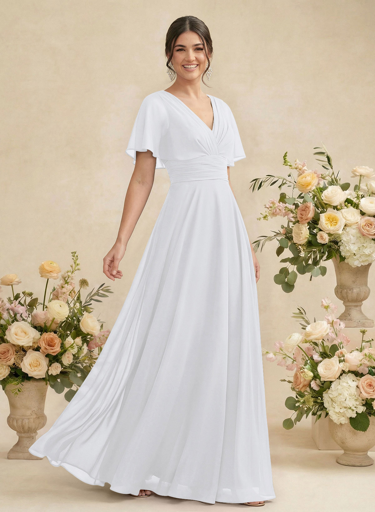 V-Neck Chiffon Bridesmaid Dresses With Short Sleeves, product image 221