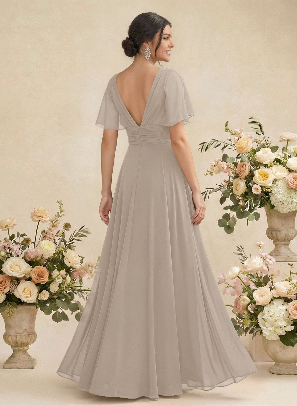 V-Neck Chiffon Bridesmaid Dresses With Short Sleeves, product image 242