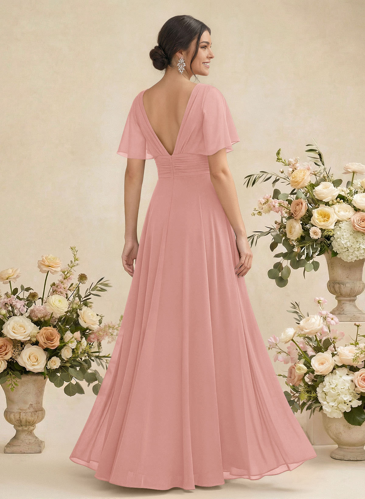 V-Neck Chiffon Bridesmaid Dresses With Short Sleeves, product image 86