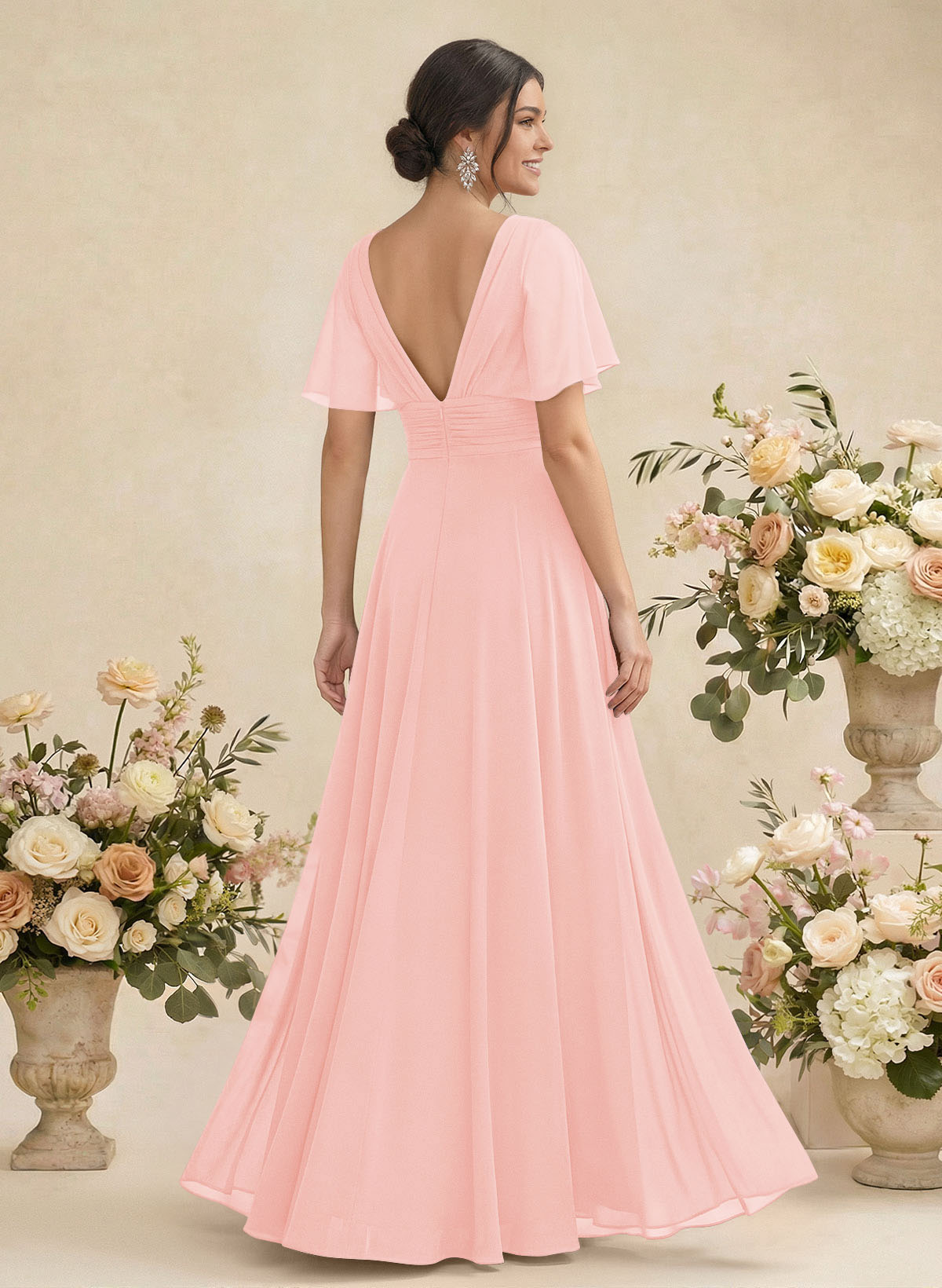 V-Neck Chiffon Bridesmaid Dresses With Short Sleeves, product image 98