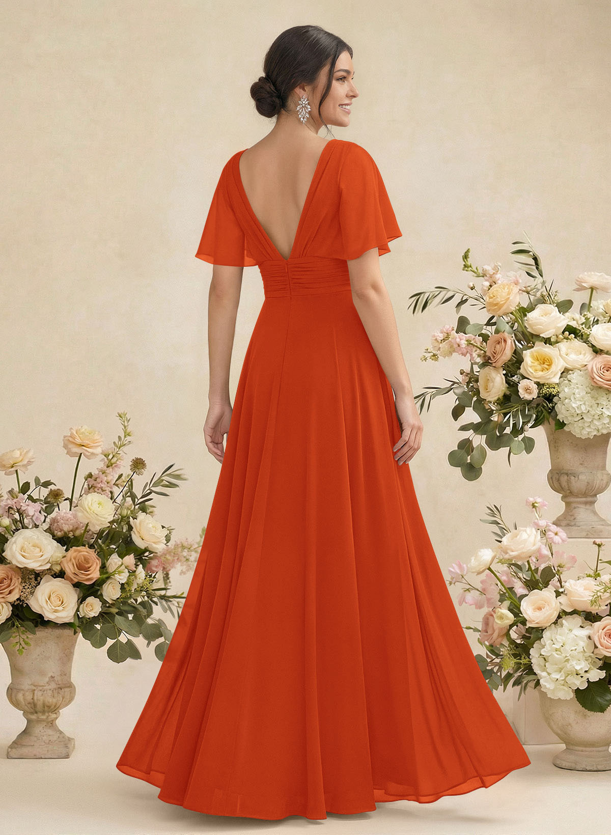 V-Neck Chiffon Bridesmaid Dresses With Short Sleeves, product image 246