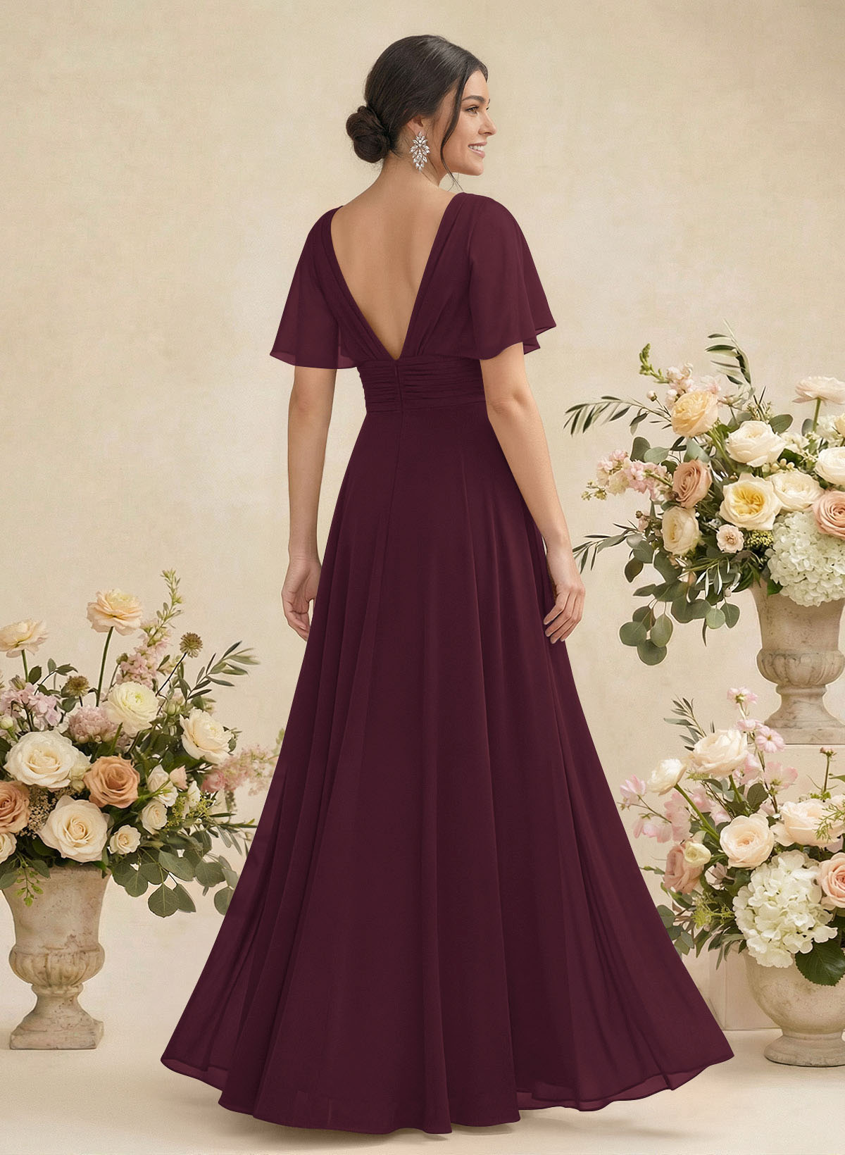 V-Neck Chiffon Bridesmaid Dresses With Short Sleeves, product image 50