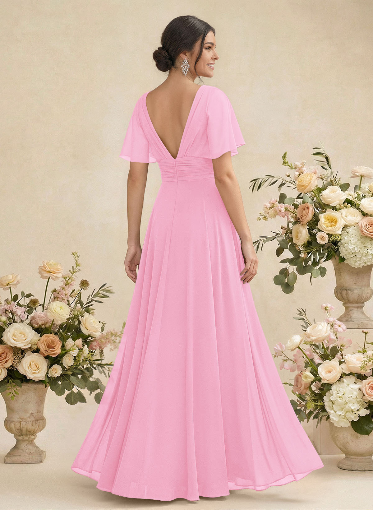 V-Neck Chiffon Bridesmaid Dresses With Short Sleeves, product image 102