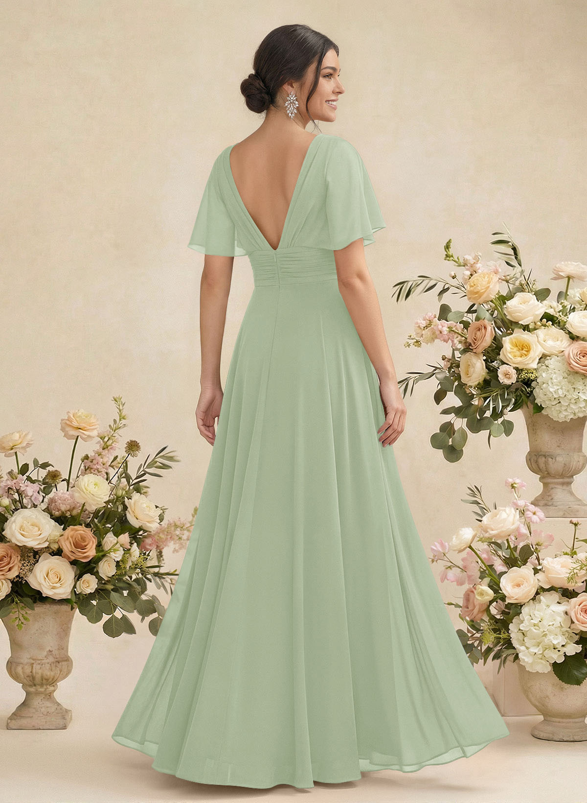 V-Neck Chiffon Bridesmaid Dresses With Short Sleeves, product image 174