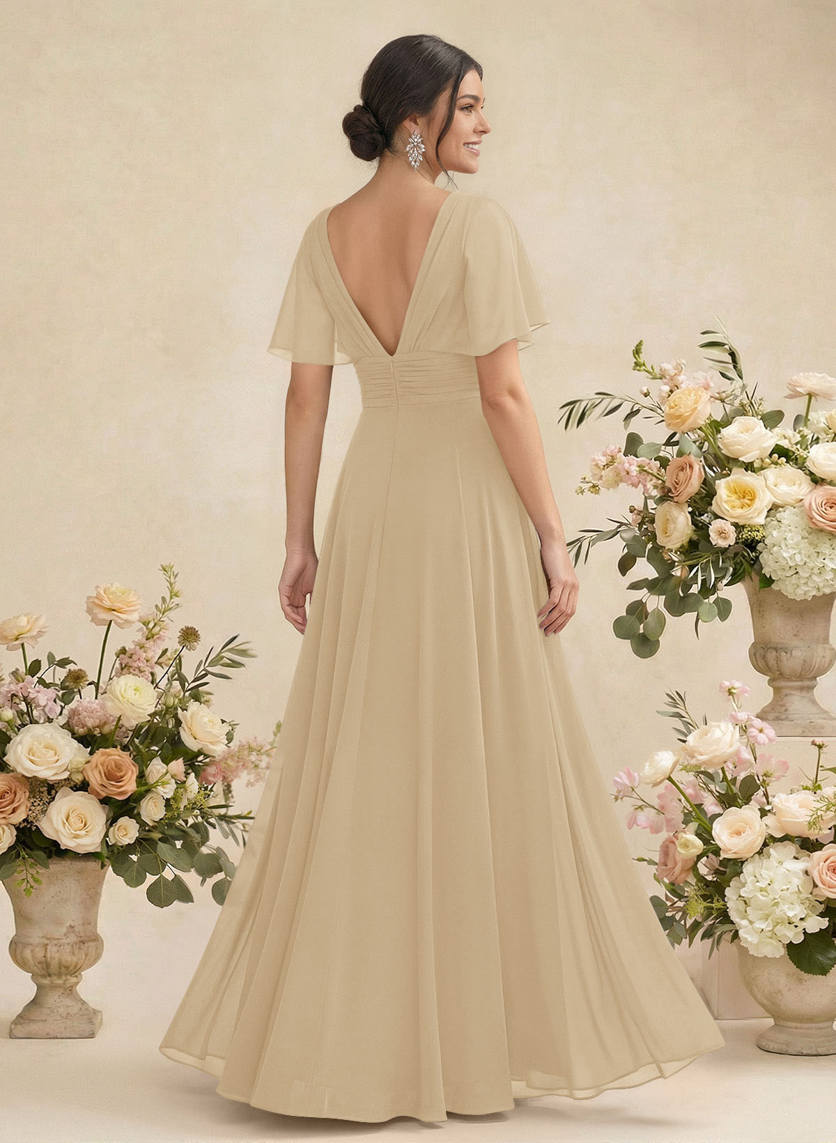 V-Neck Chiffon Bridesmaid Dresses With Short Sleeves, product image 190