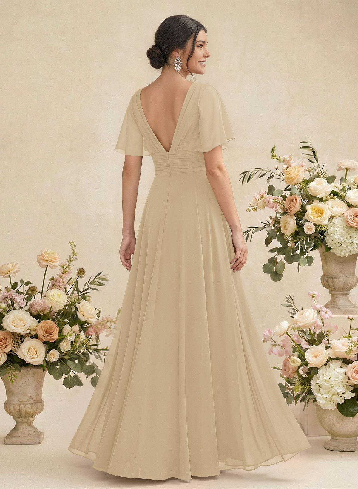 V-Neck Chiffon Bridesmaid Dresses With Short Sleeves, product image 190