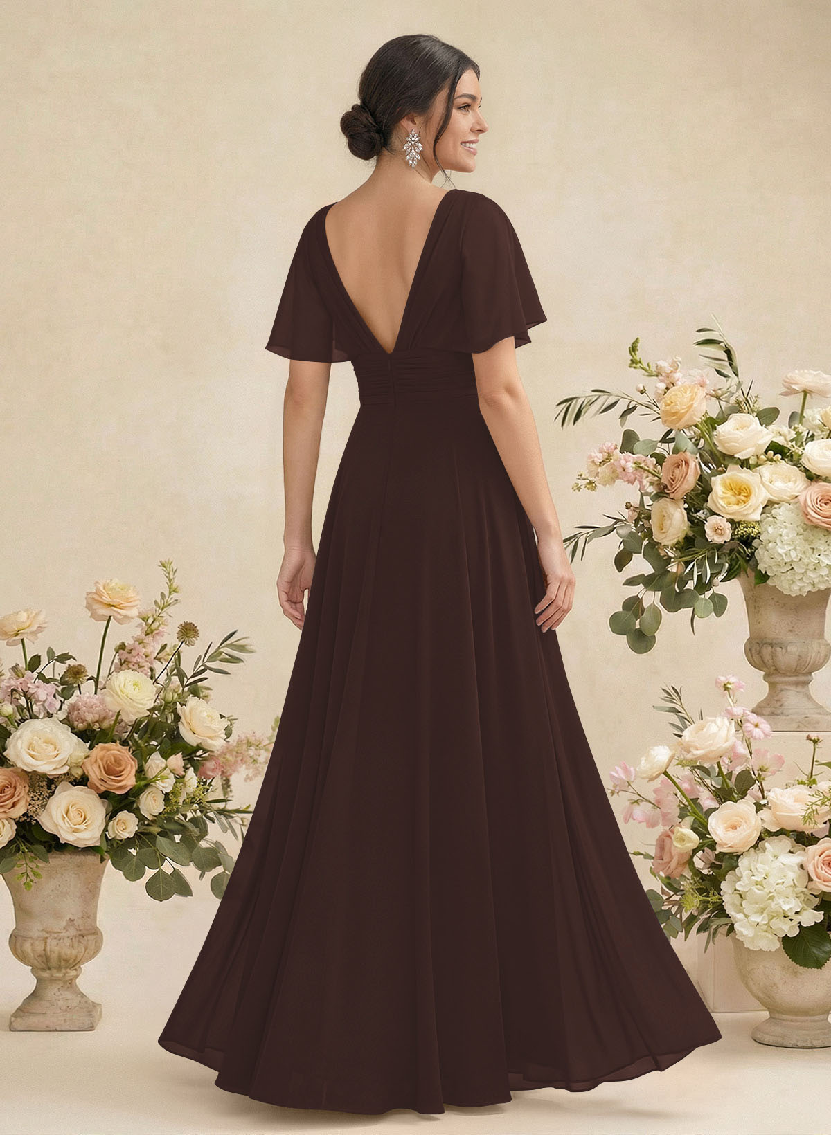 V-Neck Chiffon Bridesmaid Dresses With Short Sleeves, product image 214