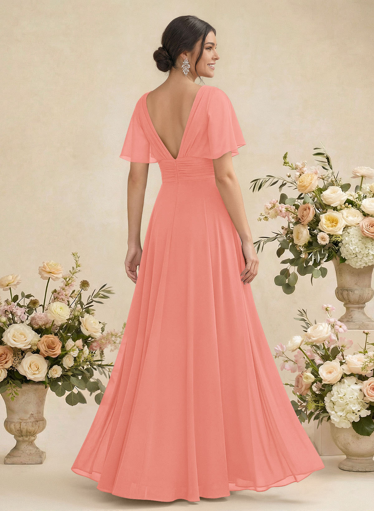 V-Neck Chiffon Bridesmaid Dresses With Short Sleeves, product image 94