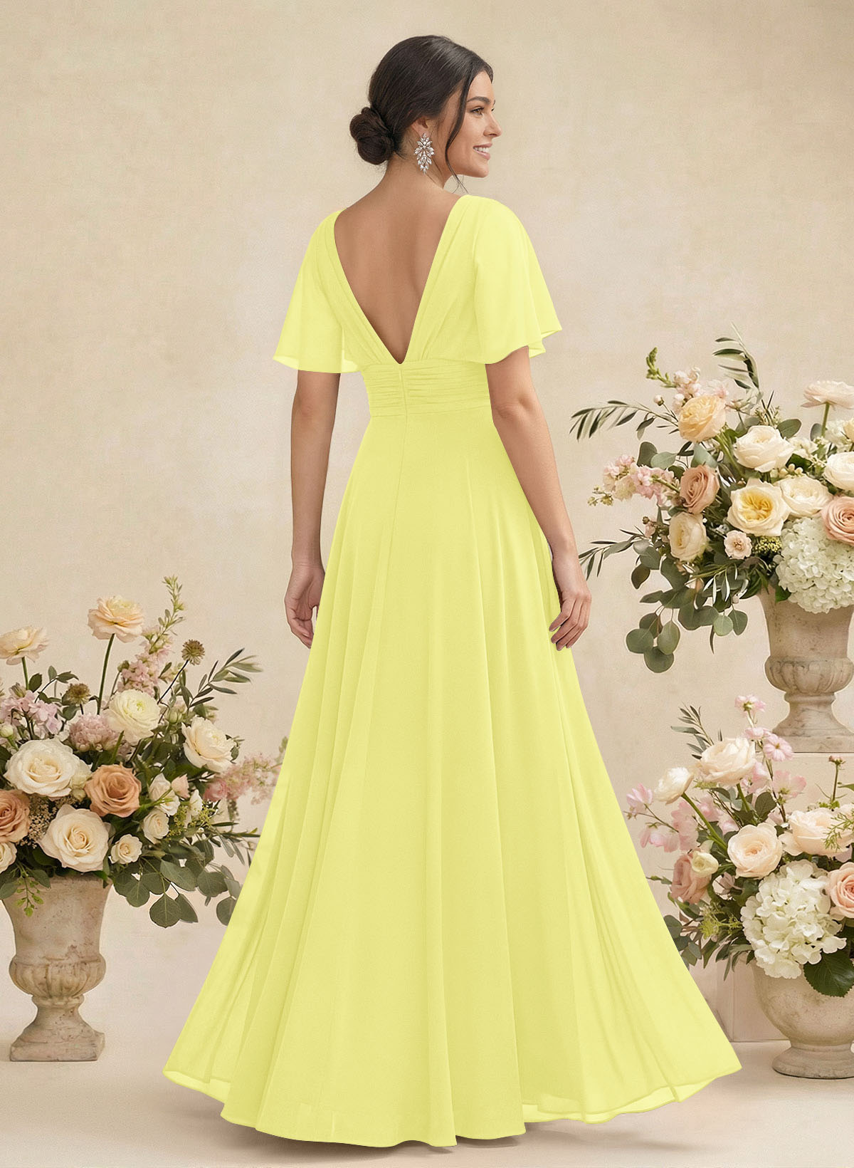 V-Neck Chiffon Bridesmaid Dresses With Short Sleeves, product image 198