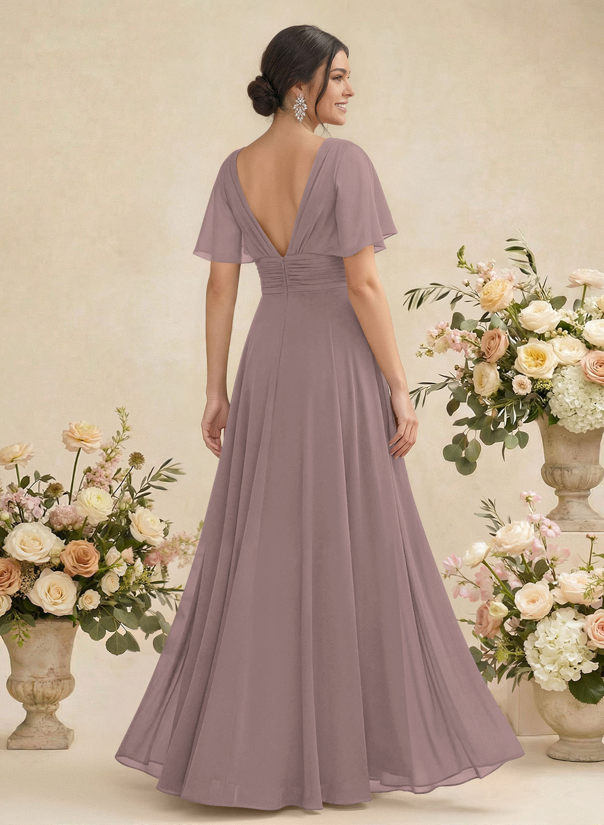 V-Neck Chiffon Bridesmaid Dresses With Short Sleeves, product image 106