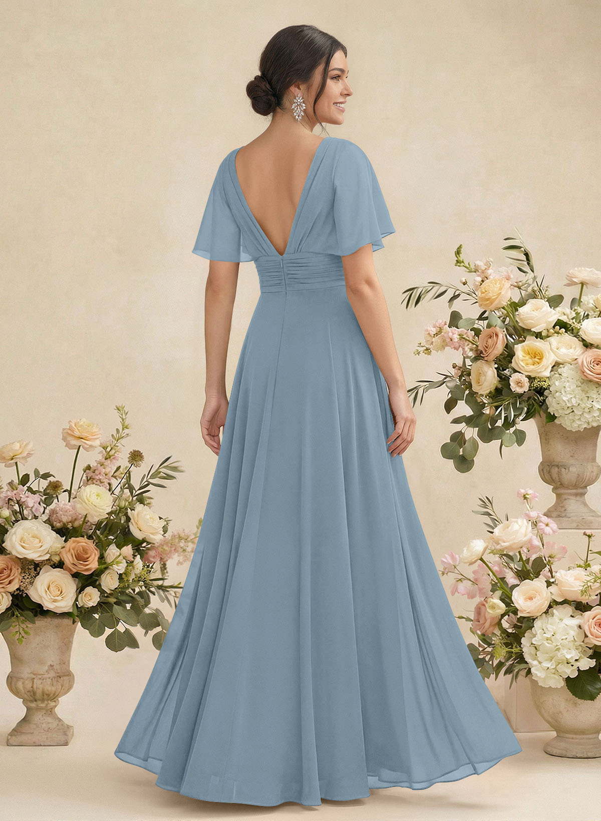 V-Neck Chiffon Bridesmaid Dresses With Short Sleeves, product image 12