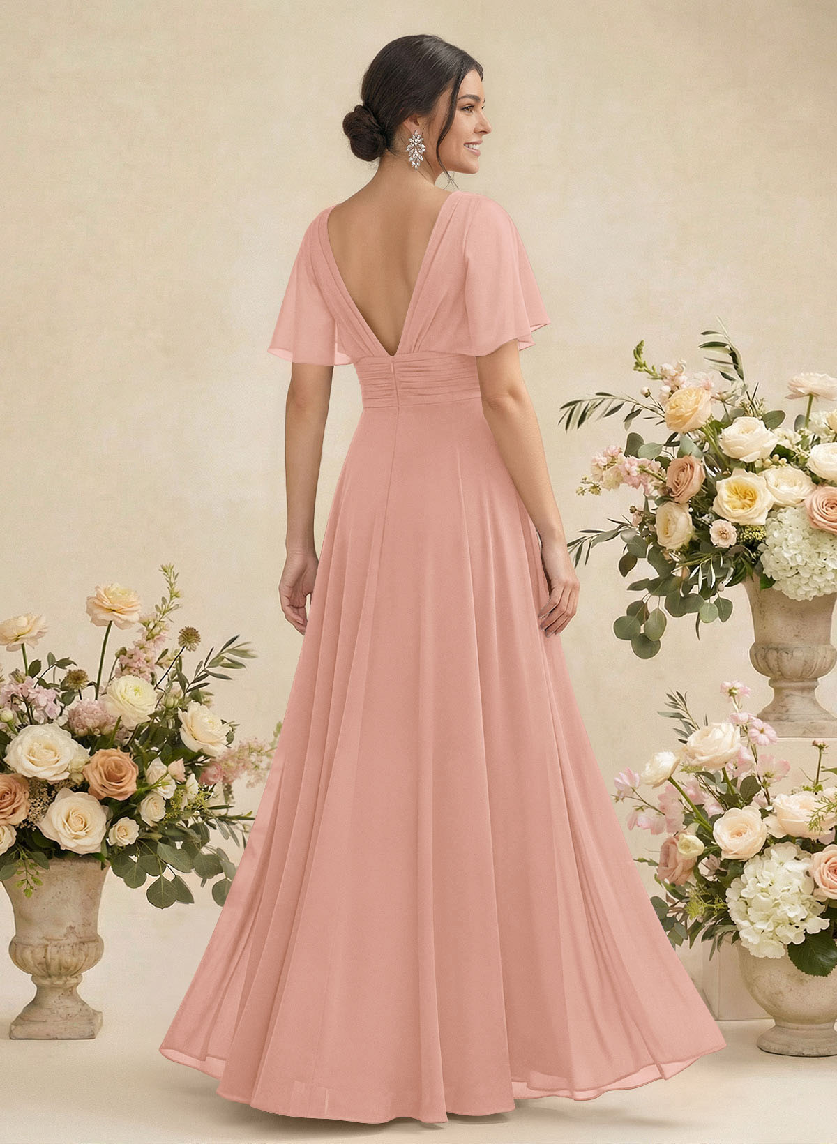 V-Neck Chiffon Bridesmaid Dresses With Short Sleeves, product image 78