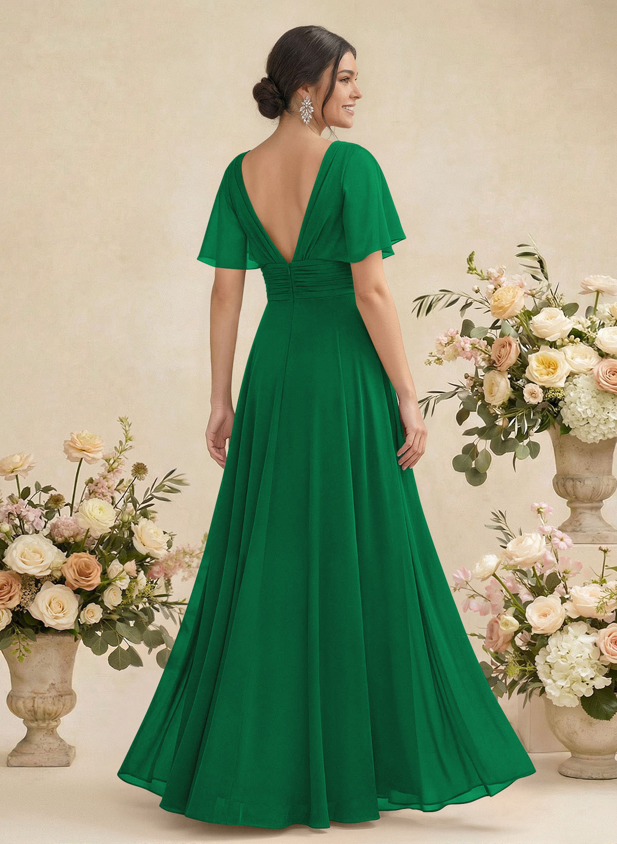 V-Neck Chiffon Bridesmaid Dresses With Short Sleeves, product image 254