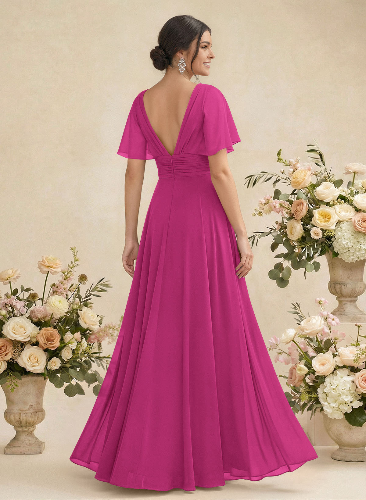 V-Neck Chiffon Bridesmaid Dresses With Short Sleeves, product image 150