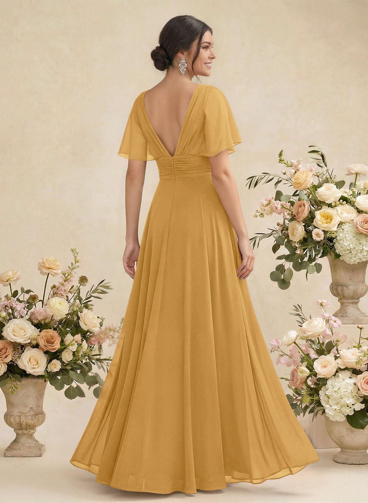 V-Neck Chiffon Bridesmaid Dresses With Short Sleeves, product image 202