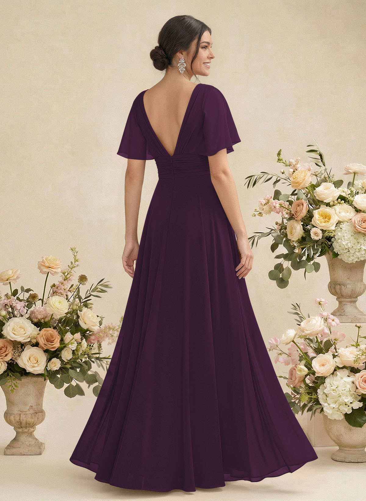 V-Neck Chiffon Bridesmaid Dresses With Short Sleeves, product image 138