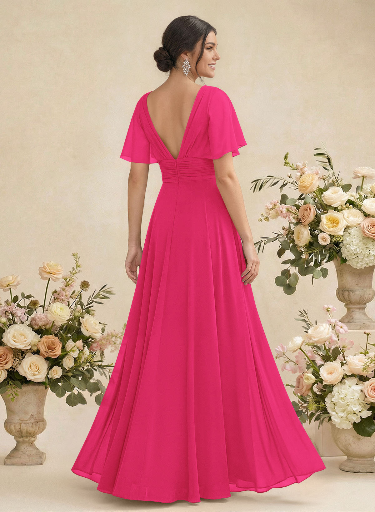 V-Neck Chiffon Bridesmaid Dresses With Short Sleeves, product image 146