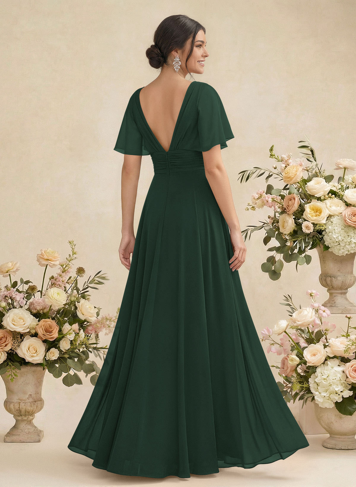 V-Neck Chiffon Bridesmaid Dresses With Short Sleeves, product image 162