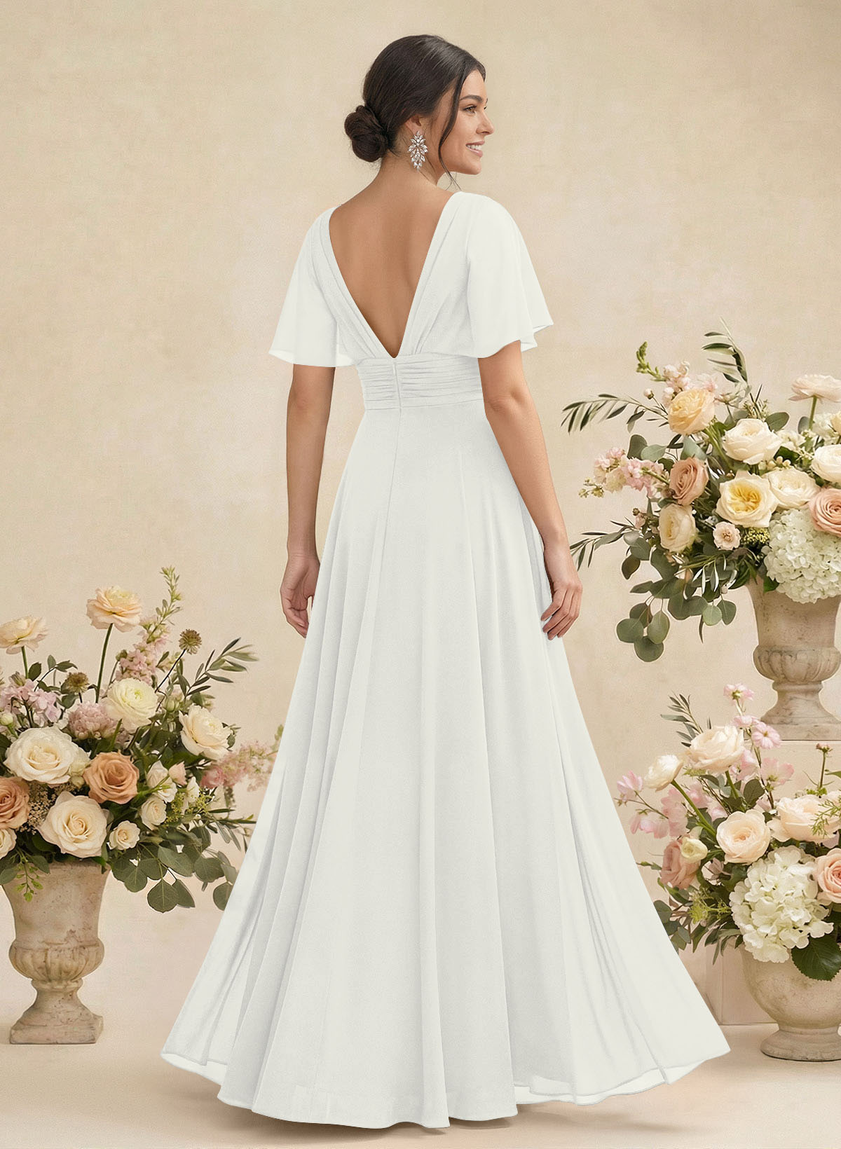 V-Neck Chiffon Bridesmaid Dresses With Short Sleeves, product image 218