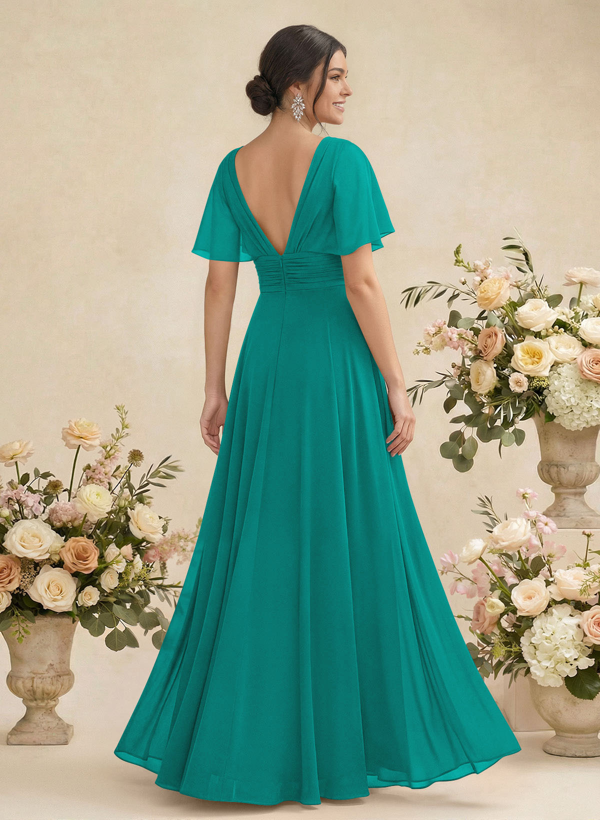 V-Neck Chiffon Bridesmaid Dresses With Short Sleeves, product image 170