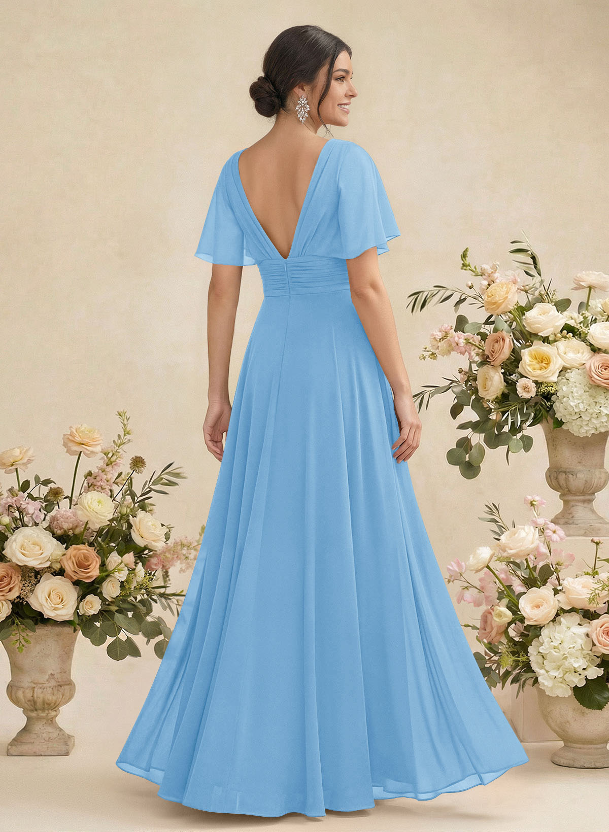 V-Neck Chiffon Bridesmaid Dresses With Short Sleeves, product image 38