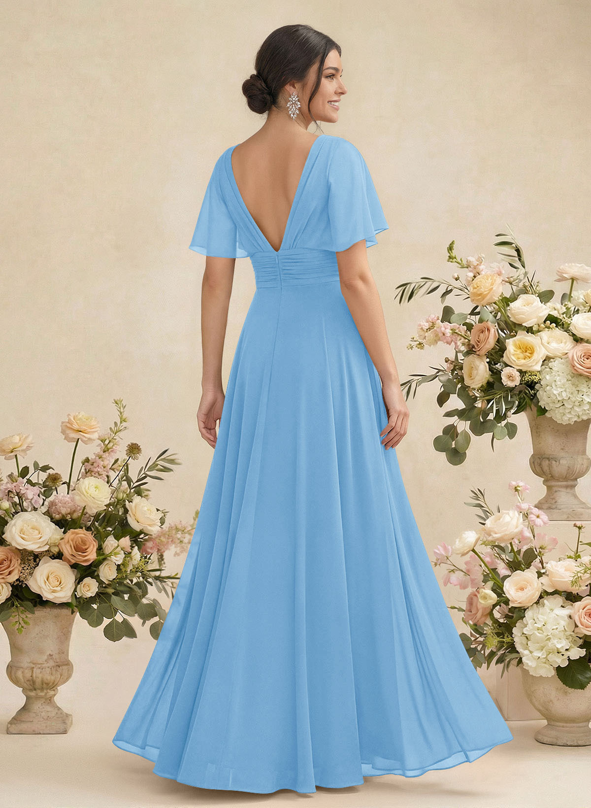 V-Neck Chiffon Bridesmaid Dresses With Short Sleeves, product image 38