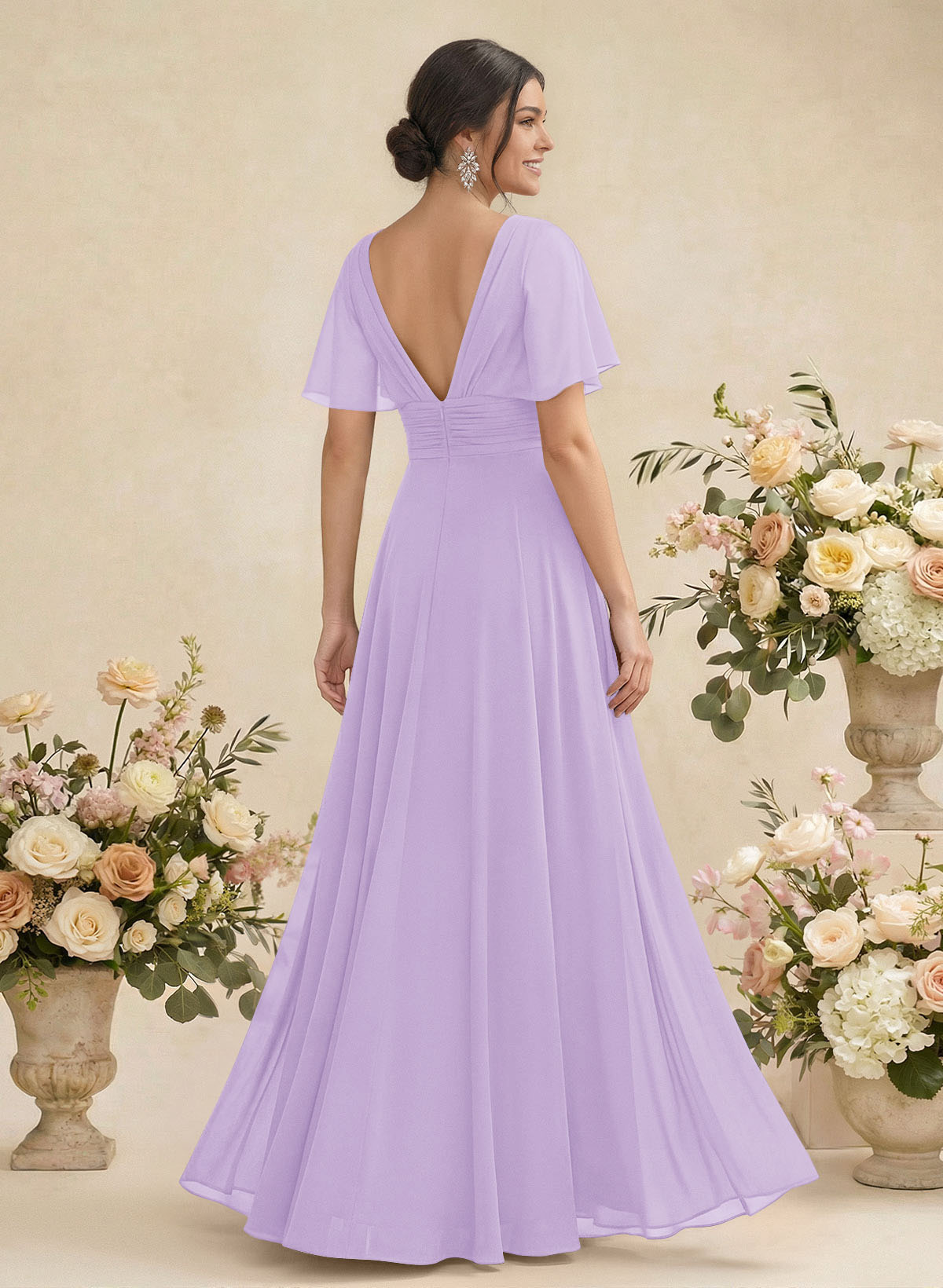 V-Neck Chiffon Bridesmaid Dresses With Short Sleeves, product image 122