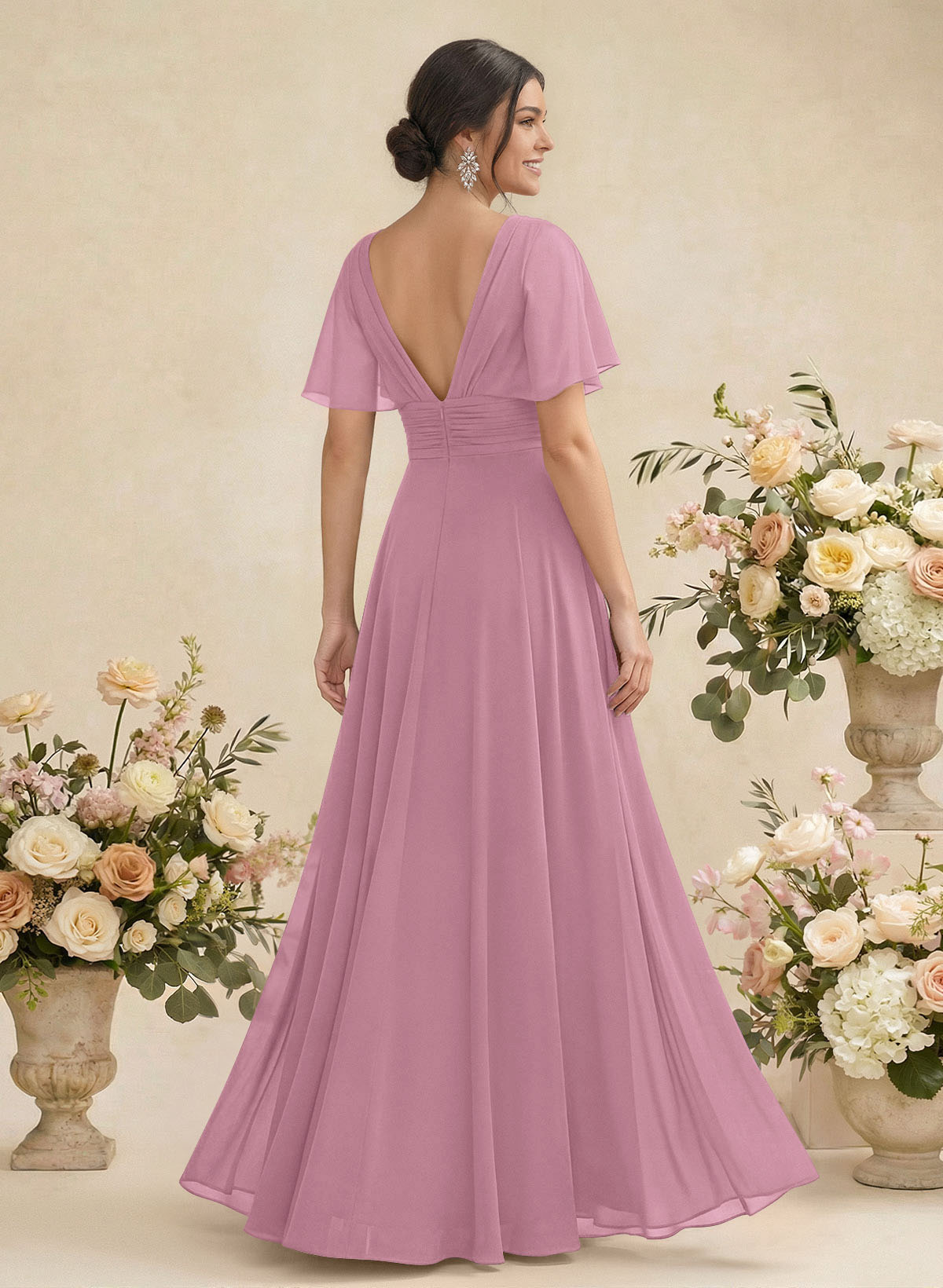 V-Neck Chiffon Bridesmaid Dresses With Short Sleeves, product image 118