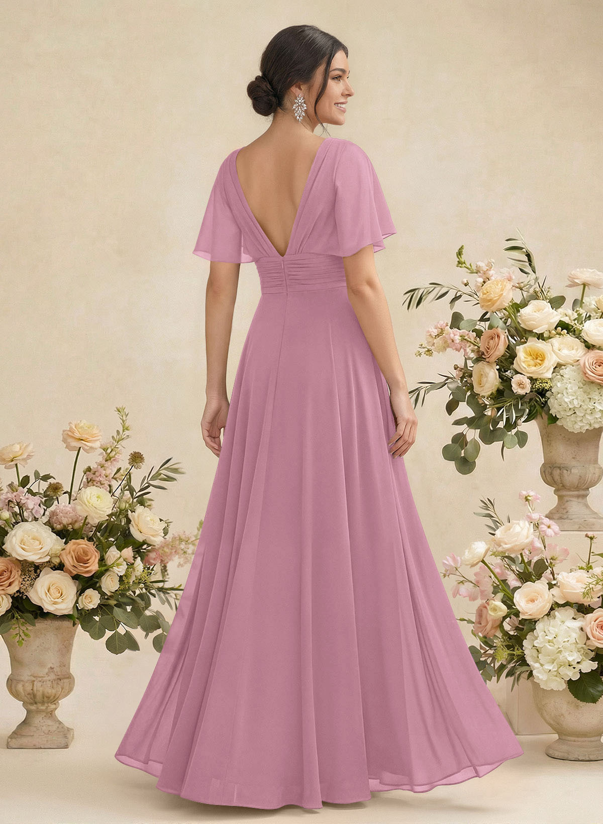 V-Neck Chiffon Bridesmaid Dresses With Short Sleeves, product image 118