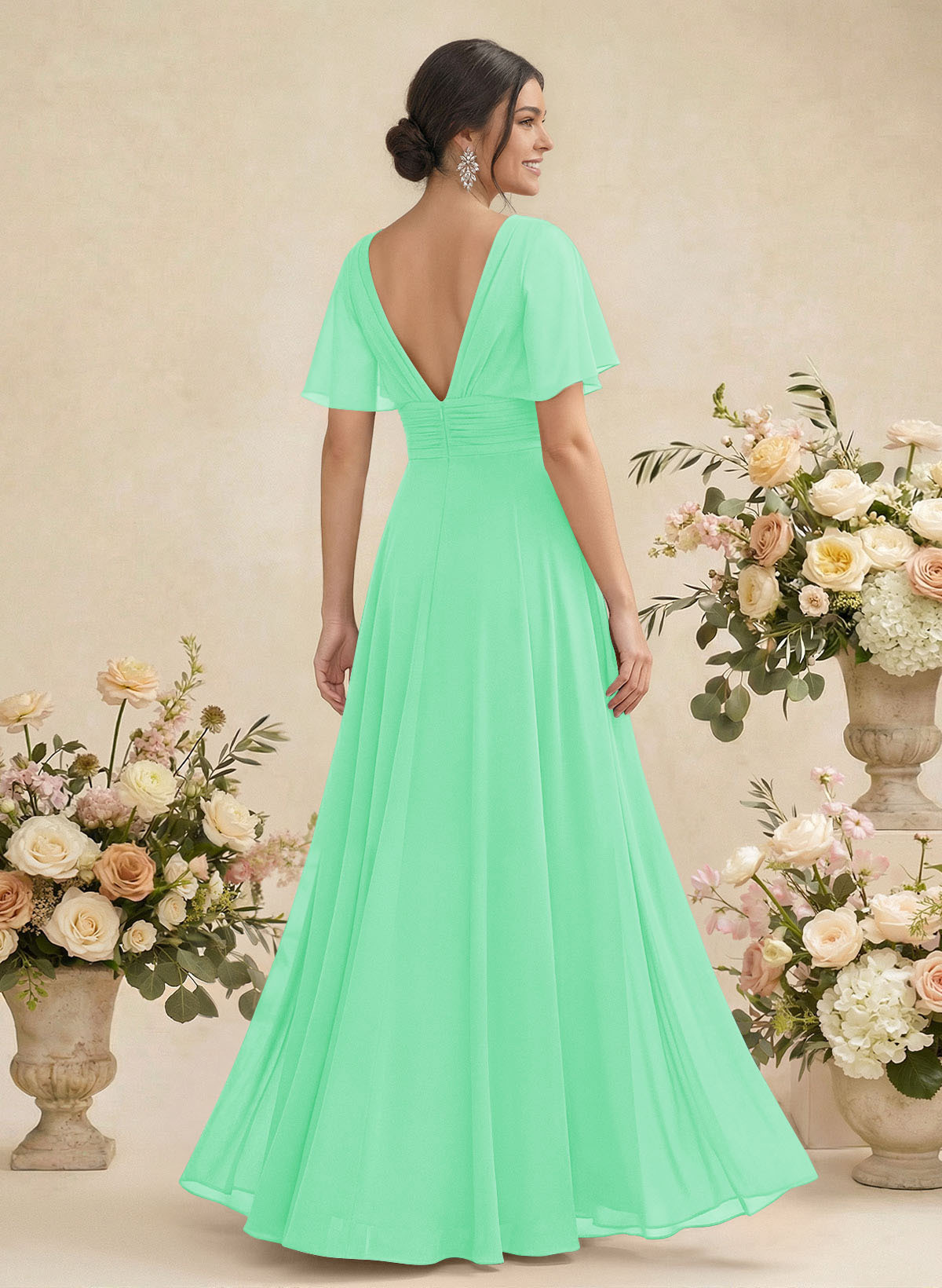 V-Neck Chiffon Bridesmaid Dresses With Short Sleeves, product image 182