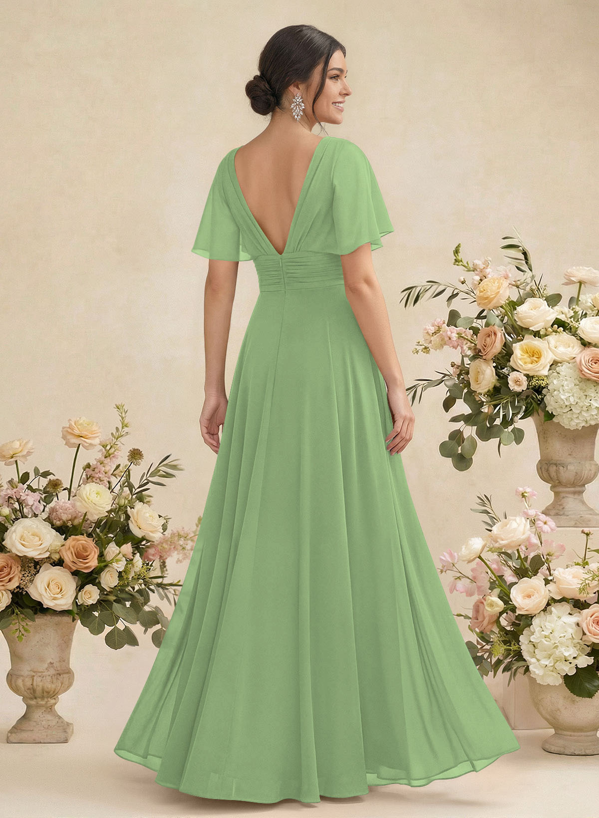 V-Neck Chiffon Bridesmaid Dresses With Short Sleeves, product image 262
