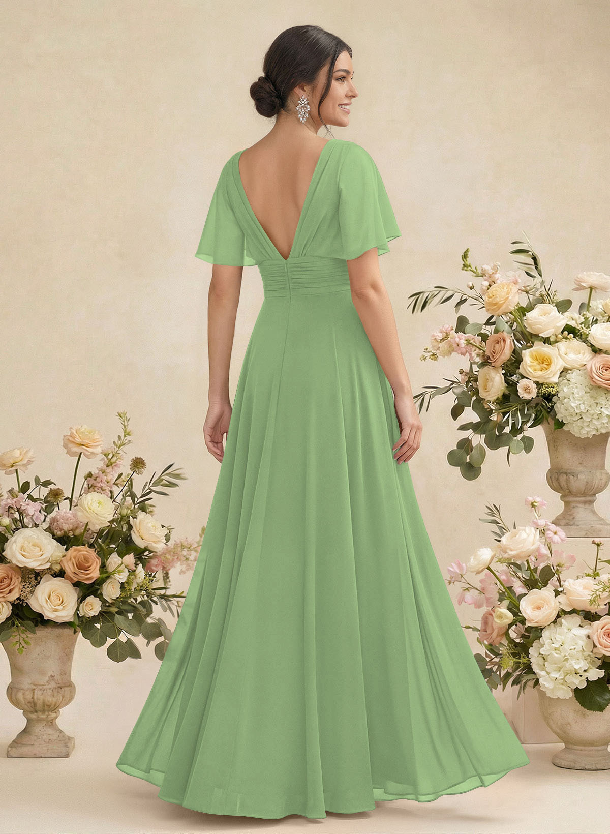 V-Neck Chiffon Bridesmaid Dresses With Short Sleeves, product image 262