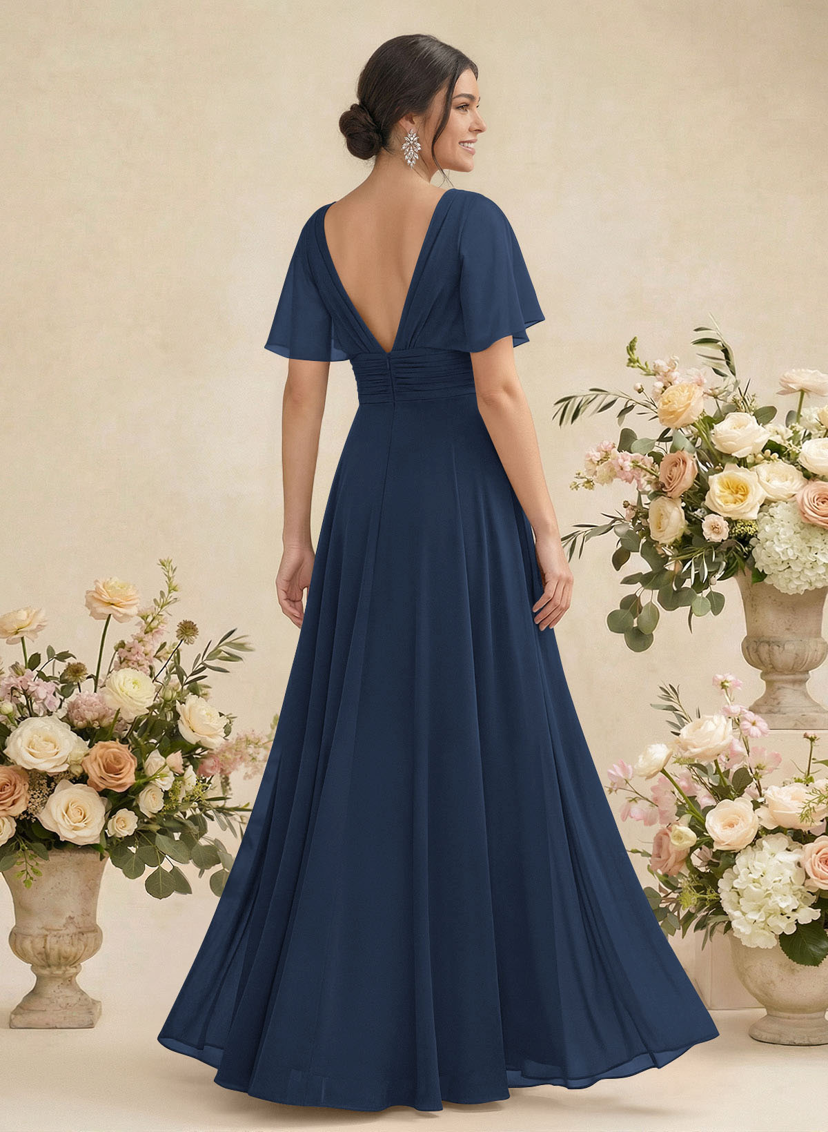 V-Neck Chiffon Bridesmaid Dresses With Short Sleeves, product image 8