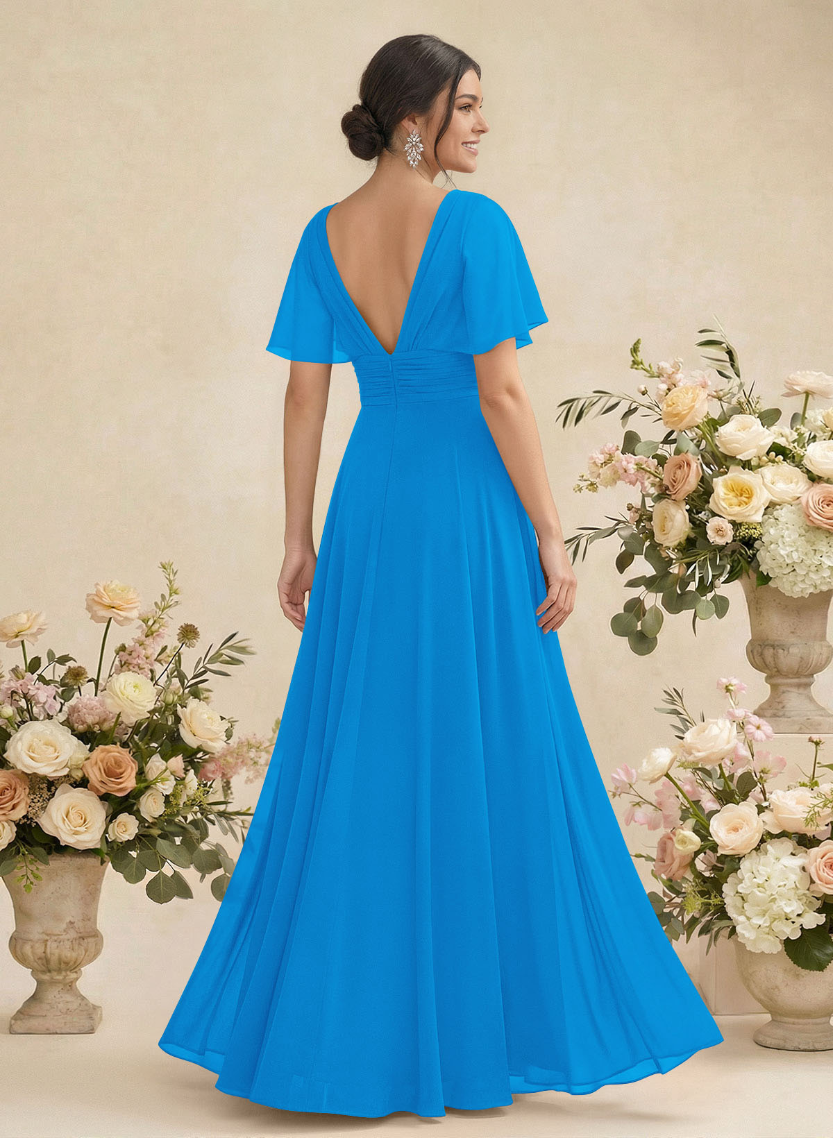 V-Neck Chiffon Bridesmaid Dresses With Short Sleeves, product image 30