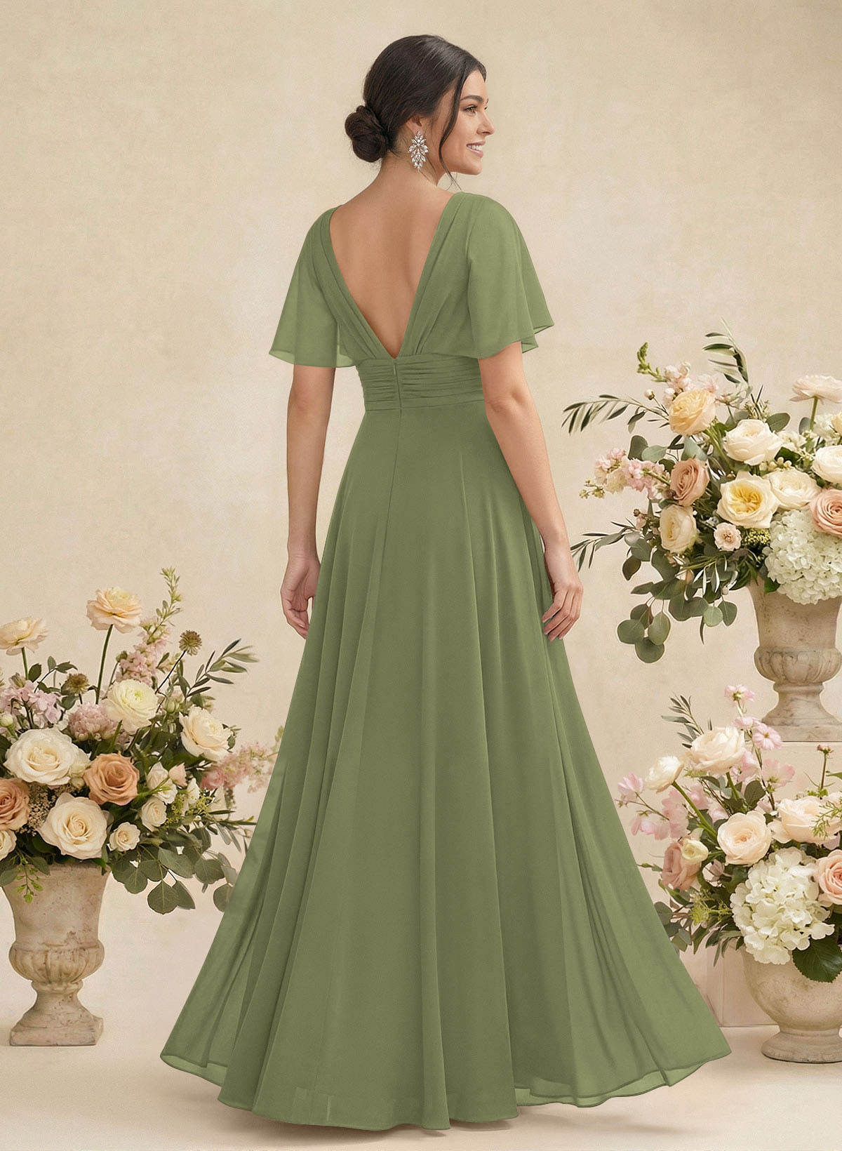 V-Neck Chiffon Bridesmaid Dresses With Short Sleeves, product image 238
