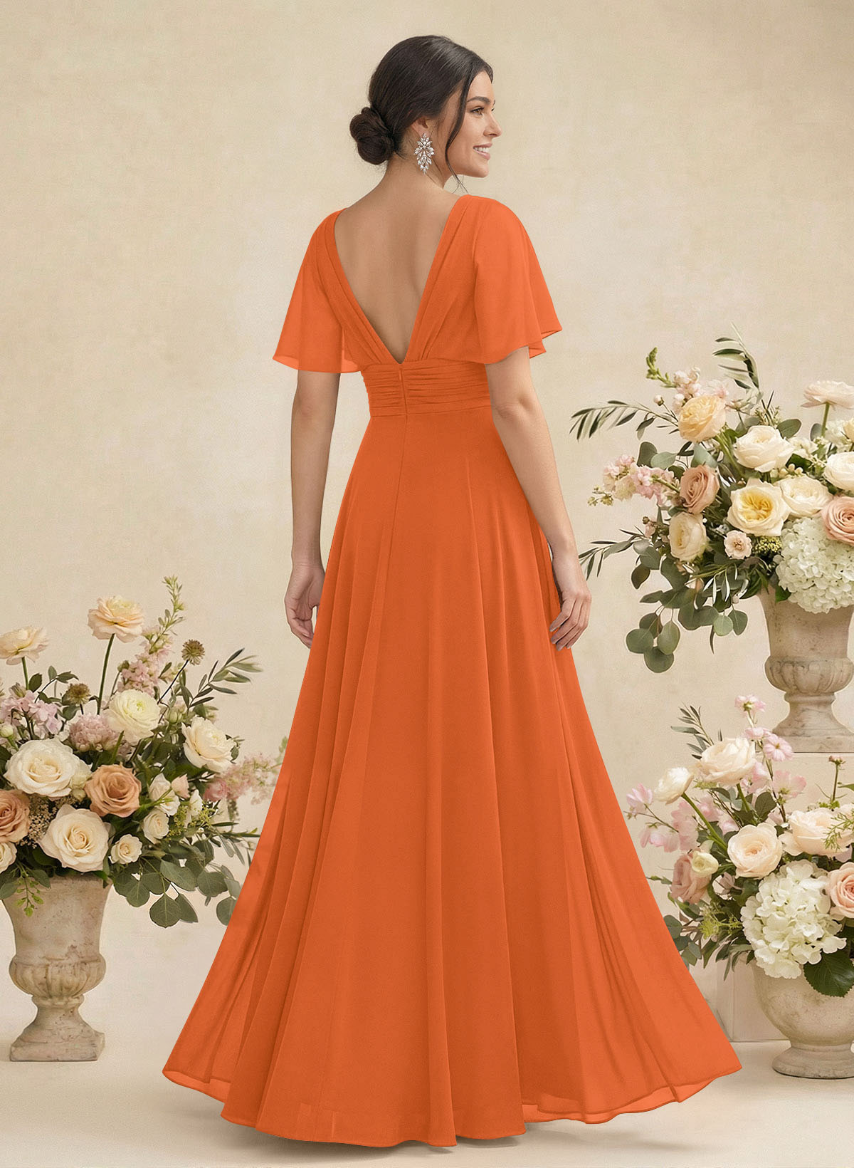 V-Neck Chiffon Bridesmaid Dresses With Short Sleeves, product image 206